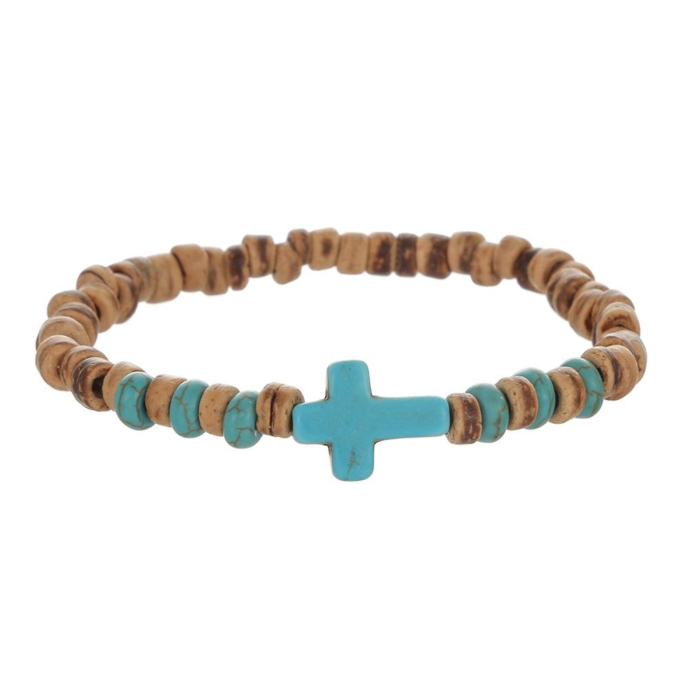 Retro Cross Men Bead Bracelets Handmade Turquoise Coconut Shell Braid Beaded Bracelets Desinger Accessories Unisex Gift