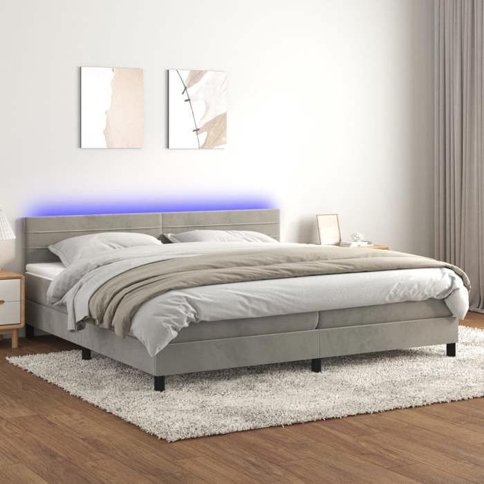 VidaXL Sommier à Lattes de Lit avec Matelas et LED, Lit Rembourré avec Tête de Lit, Lit Double, Lit Adulte de Chambre, 3134483