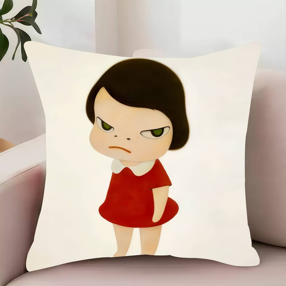 Y-Yoshitomo Nara Art Pillow Case Decor Protective Covers Comfortable soft for Sofa Living Room Home office 12x12Inch