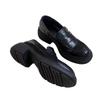 Sheepskin version~ genuine leather retro black platform heightening loafers women's versatile thick heel single shoes British style small leather shoe
