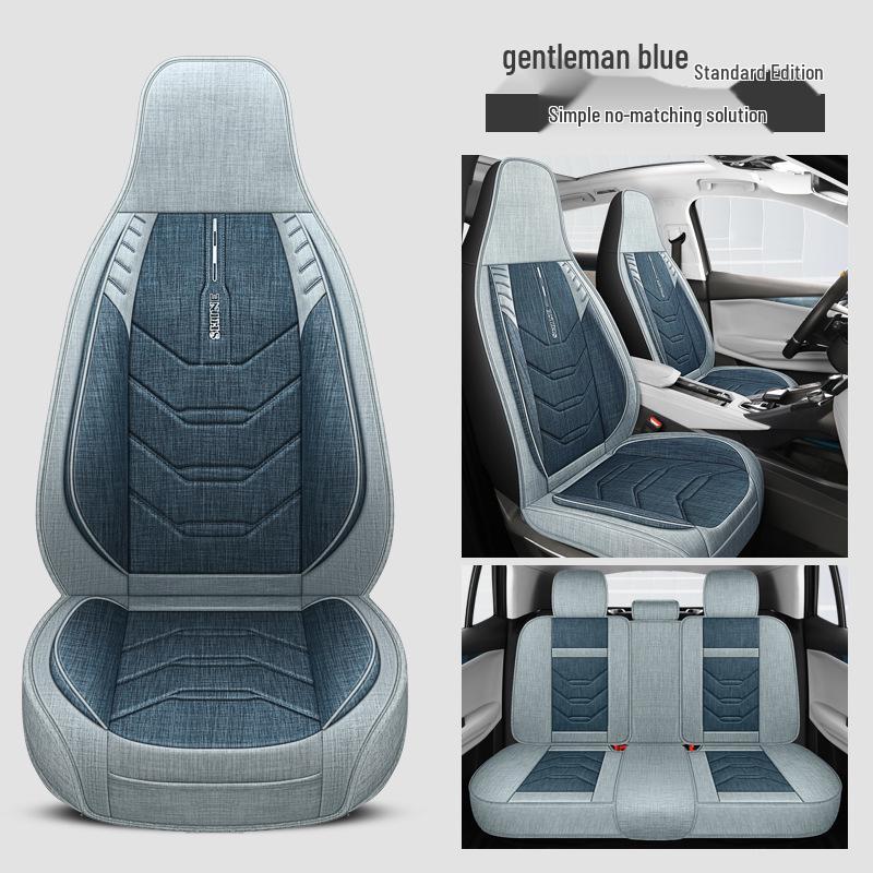 Universal All-Season Linen Car Seat Cushion - Breathable, Full Surround for Five-Seaters