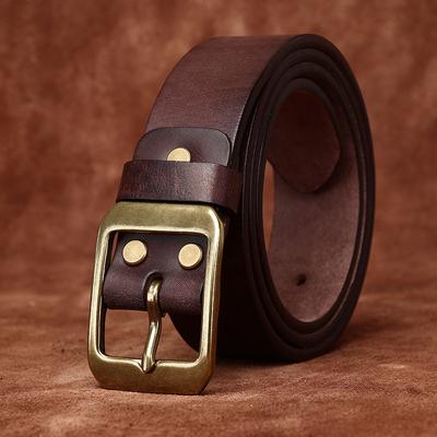 Belt Men's Washed Thick Retro Matte Top-Grain Leather Genuine Leather Simple All-Match Casual Jeans Brass Buckle Belt