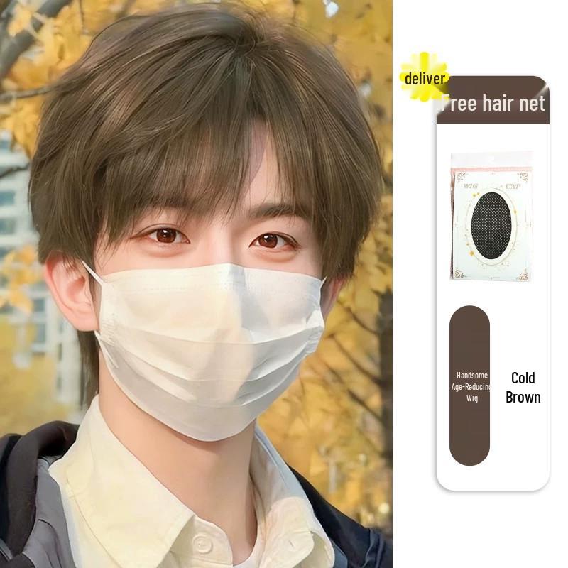 Men's Natural Black Short Wig with Micro-bangs, Layered and Fluffy for Daily Wear