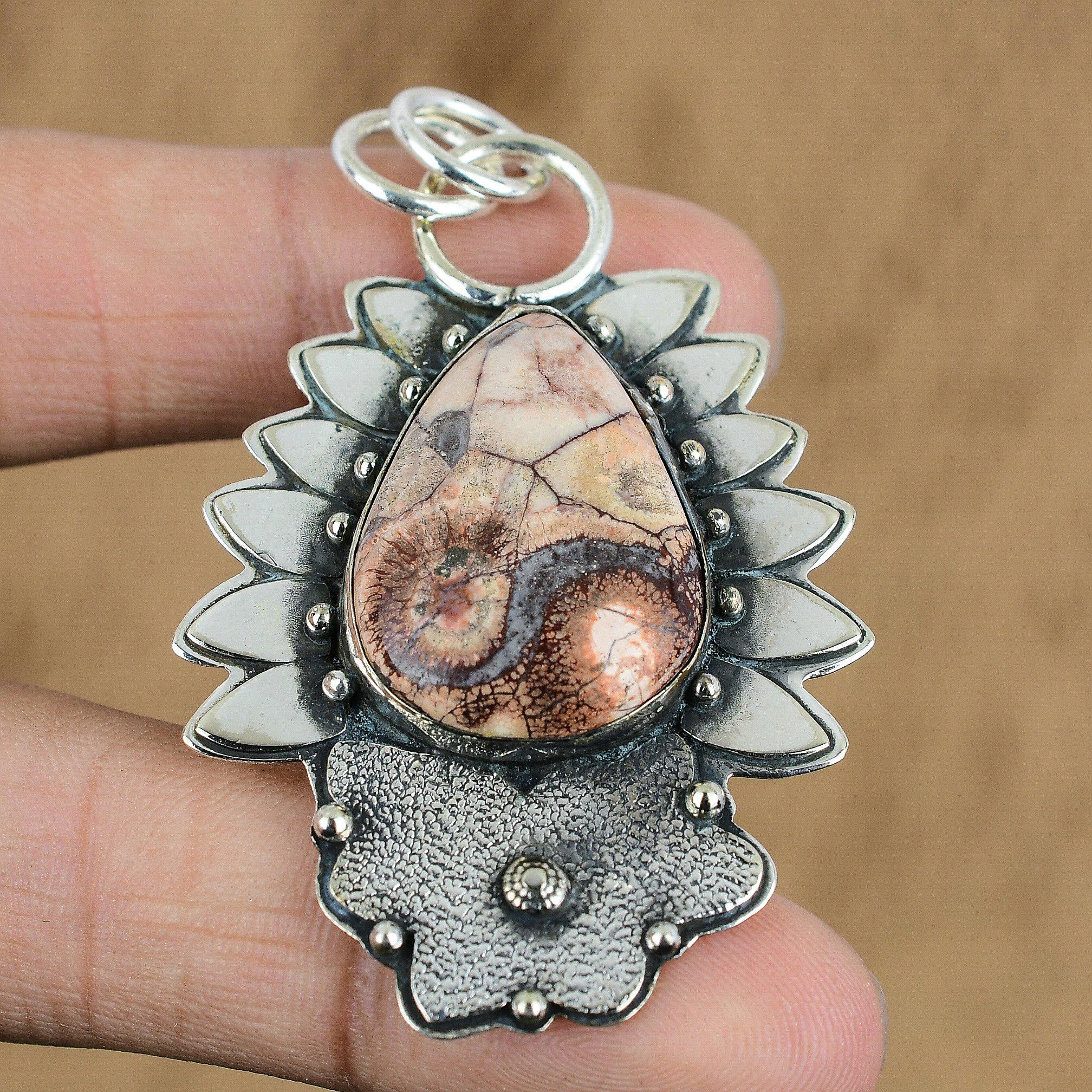 

Wedding Gift For Her 925 Silver Natural Birds Eye Jasper Gemstone Pendant