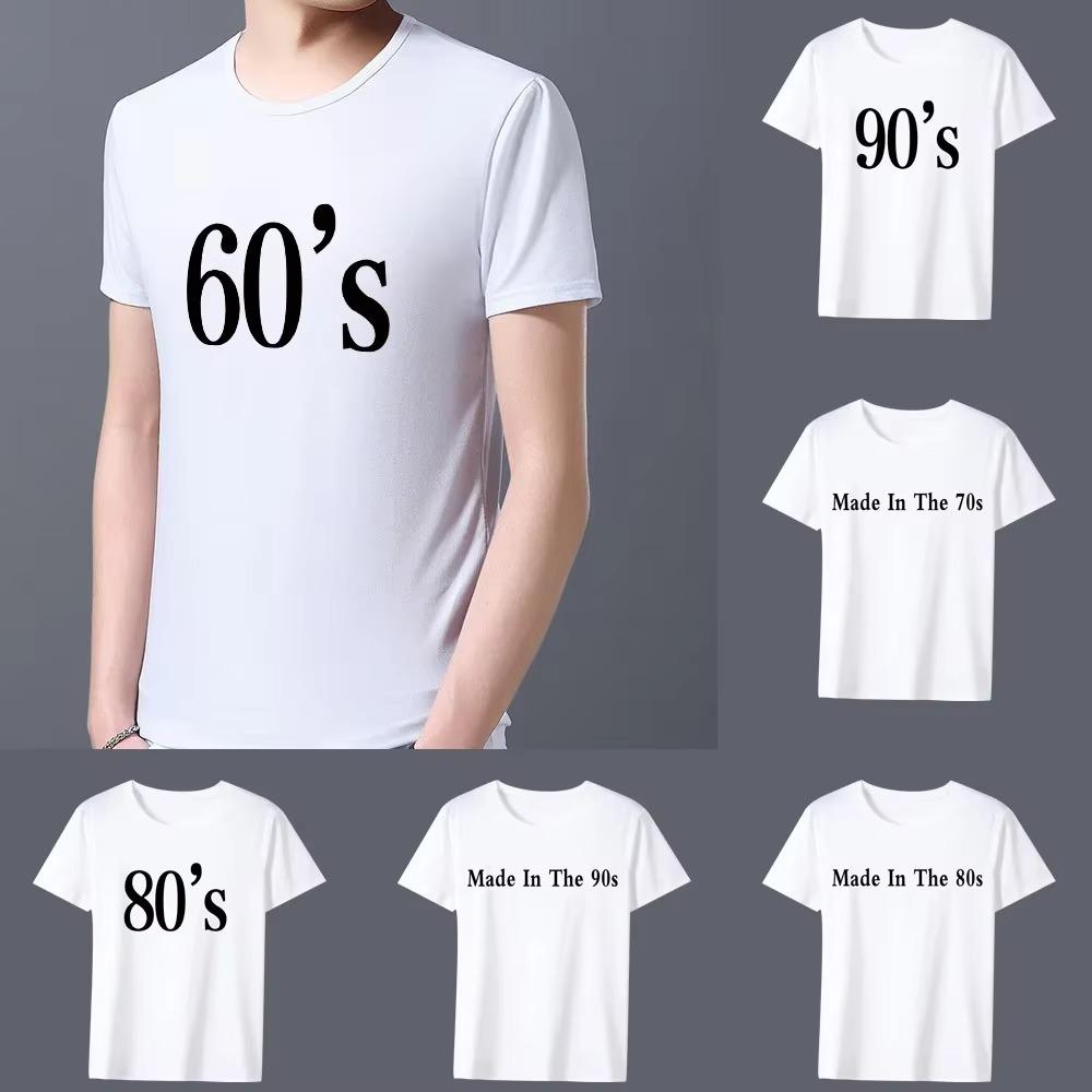 Men's T-shirt Classic Top Simple Casual White Vintage Short Word Hot Stamping Series O-Neck Men's All-match Slim Short Sleeve