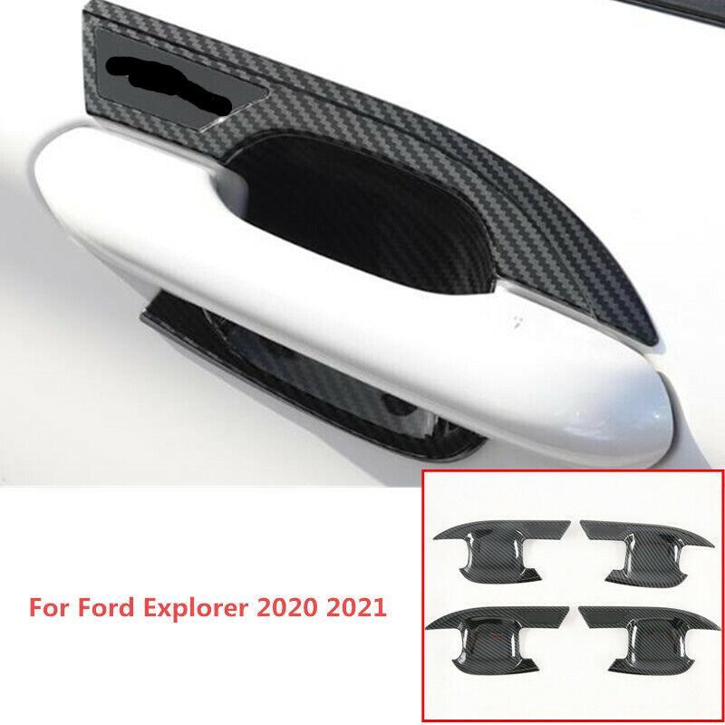 Carbon Fiber 4X Exterior Door Handle Bowl Cover Trim For Ford Explorer 2020-2022