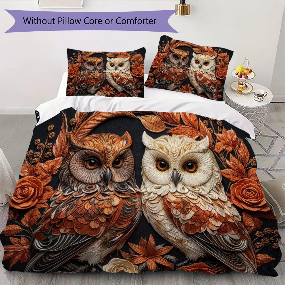owl Pattern Bedding uilt Set uilt Cover Pillowcase Home Decoration Birthday Gift (1 * duvet cover + 2 * pillowcase  without core)66