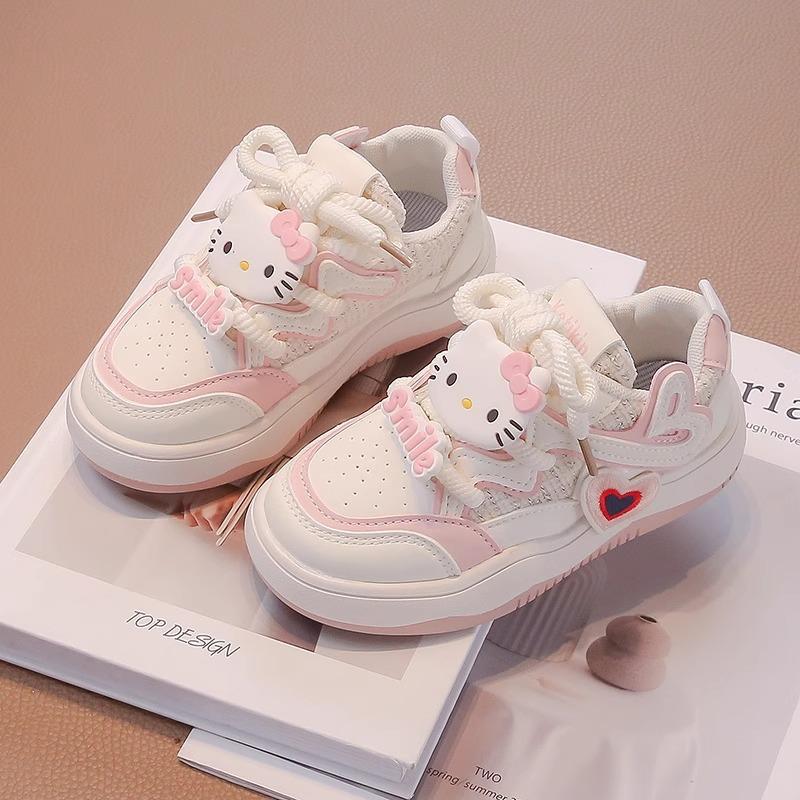 Korean style autumn low-top shoes for girls KT Cat-themed slip-on shoes, non-slip, with Velcro straps, casual style, suitable for students, leather