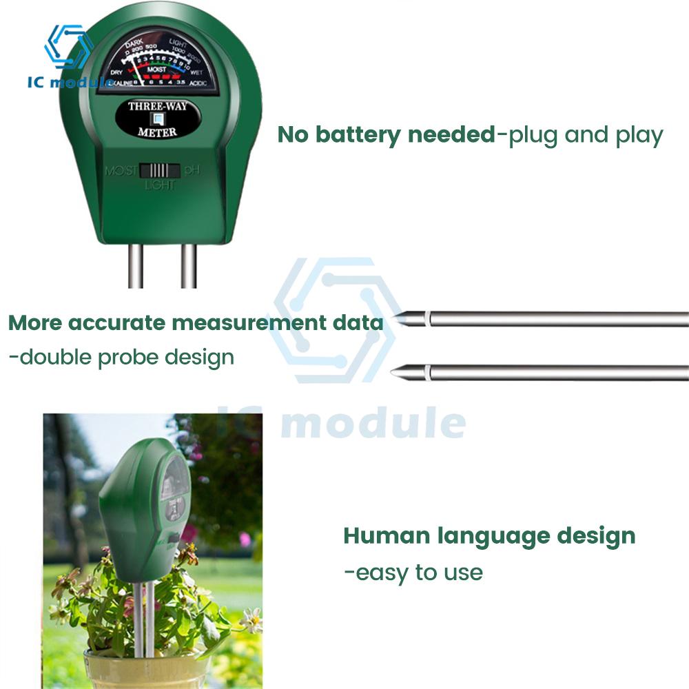 High Quality Humidity/PH value/light detection 3-in-one Soil PH Meter Sunlight Tester Garden Flowers Soil Moisture Sensor Meter