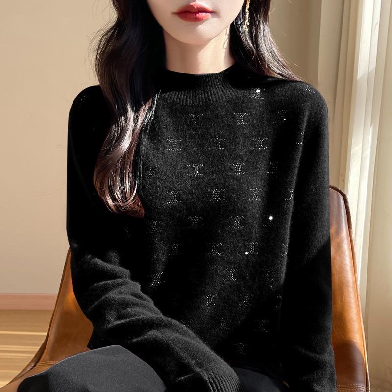 Suéter de cashmere feminino Qinghe cashmere 30% cashmere 70% lã outono e inverno cashmere pullover macio e quente