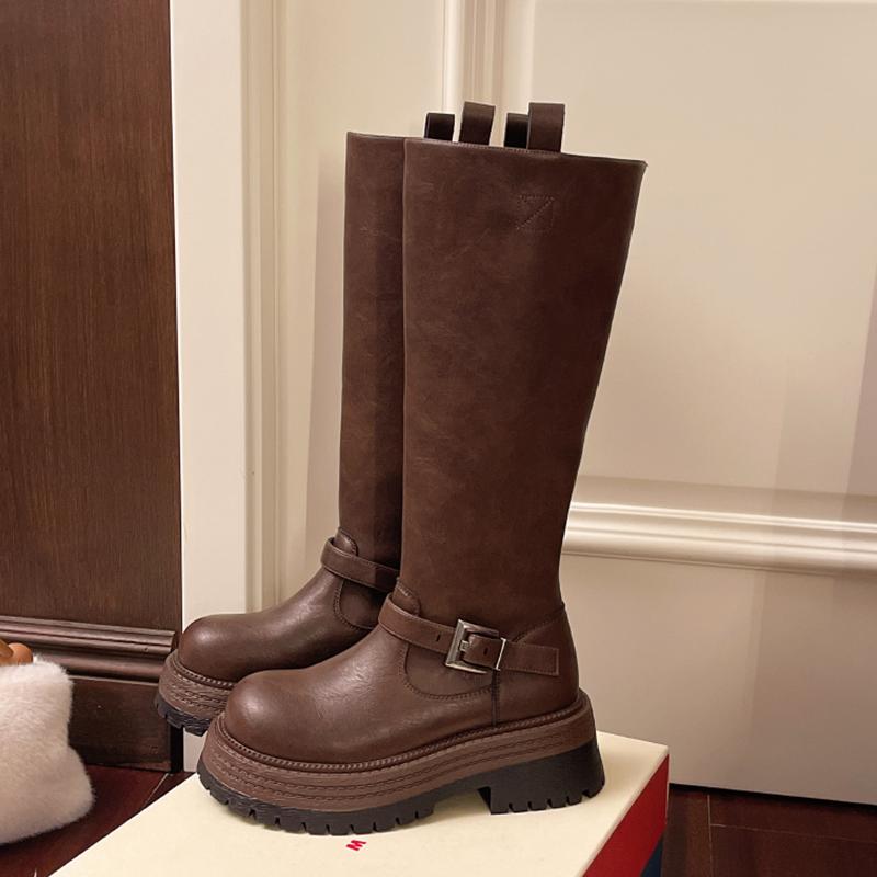 Hohe Stiefel Damen Flats Plateau Modeschuhe Winter Designer Kniehoch Motorradstiefel Neuer Trend Walking Damenstiefel