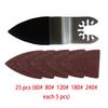25pcs Triangular Hook and Loop Triangle Sandpaper 81mm Oscillating Multi Tool Sanding Pad Assorted 60/80/120/180 /240Grit