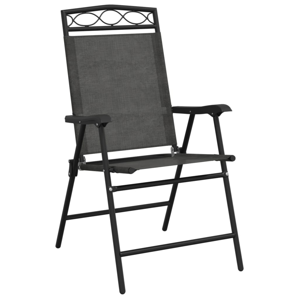 Foldable Garden Chairs 2 Pcs Grey Mottled Steel and Textilene