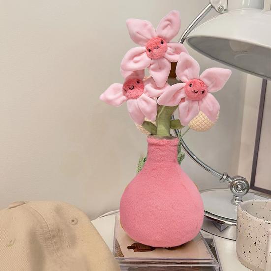 Blooming Peach Blossom Plush Potted Toy Soft Stuffed Flower with Smiling Face 40cm Adorable Home Office Decor Photography Prop Gift for Plant Lovers