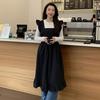 Gliitatu Stylish Women's Apron, Cute, Water-Repellent, Covers Your Bottom, Cafe Dress (Black)