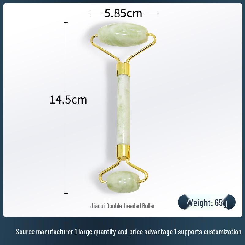 Jade Roller & Gua Sha Beauty Set - Double Roller Massager with Small Cow Horn & Large Ball Massage Tools.