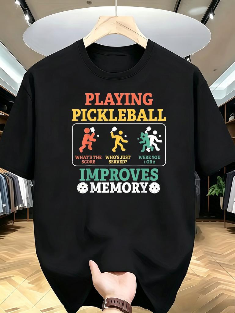 1pc Mens Graphic T Shirt Funny Pickleball Memory Humor Graphic Playing Pickleball Improves Memory What's The Score Who's