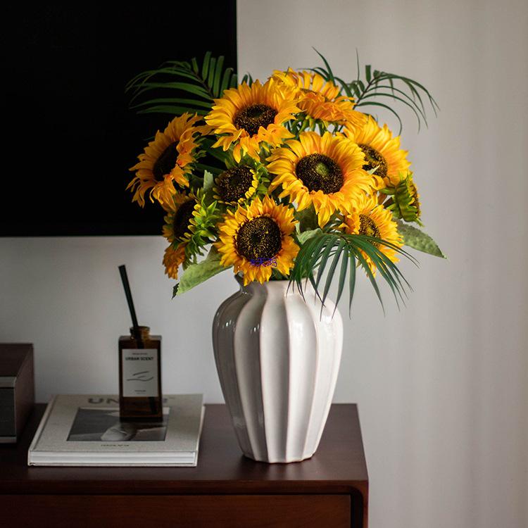 Sunflower Silk Flower Arrangement: Artificial Dried Flowers for Living Room, Dining Table, and Photo Props