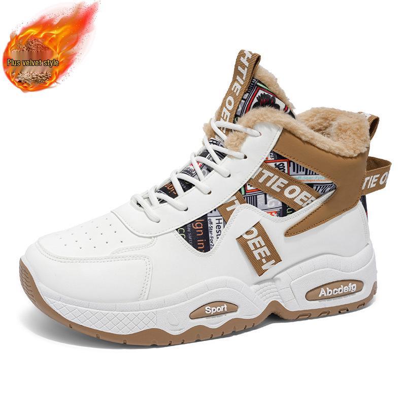 Winter Men's Fleece-Lined High-Top Sneakers - Versatile, Thick-Soled, Warm Cotton Sport Shoes