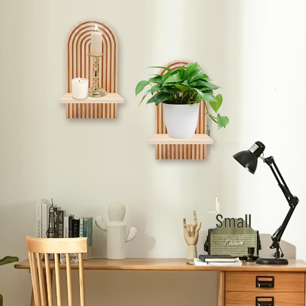 Bohemian Wooden Wall-Mounted Living Room Shelf