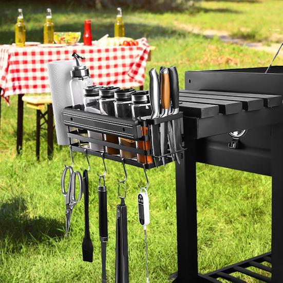 Grill-Caddy Mit Magnetischem Werkzeughalter – Für Grillplatten 43–91 Cm, Inkl. Haken, Messerhalter & Papierturmhalter
