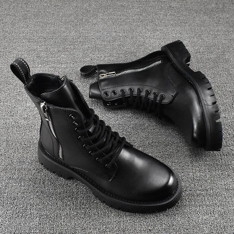 Mens Fashion Stage Nightclub Dress High Motorcycle Boots Black White Shoes Cowboy Genuine Leather Boot Platform Long Botas Male