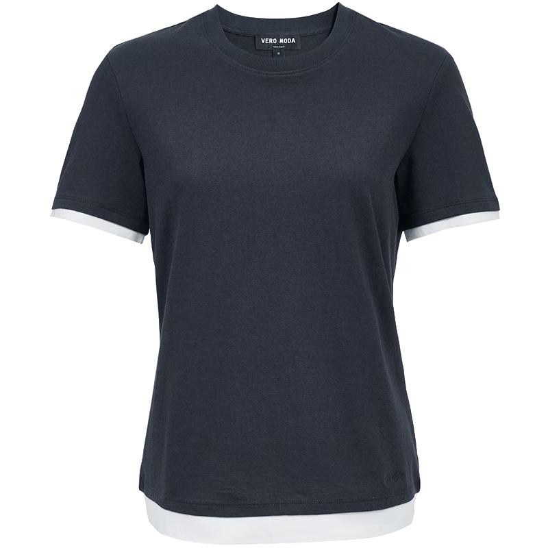 VEROMODA Women's Slim Fit Color Block Round Neck T-Shirt