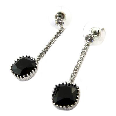 [P4556] - Designer Earrings 'Sissi' Black White Silver - 40x10 Mm