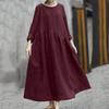 IHUASU Fashion Summer Spring Solid Color Print Long Sleeve O-Neck Casual Dresses