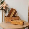 Natural Seagrass Woven Rectangular Storage Basket for Living Room, Tea Sets, Sundries, and Cosmetics