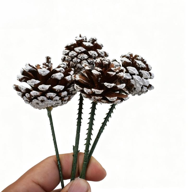10pcs Christmas DIY Decoration Pine Cone Branches,Brushed White Long Preservation,Suitable for Christmas Tree Decoration Branche