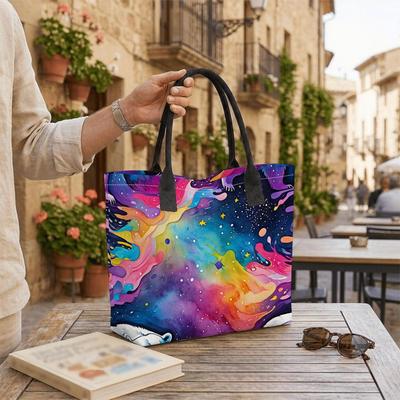  Galaxy Pattern Large Tote Bag Casual Portable Shoulder Bag for Daily Use
