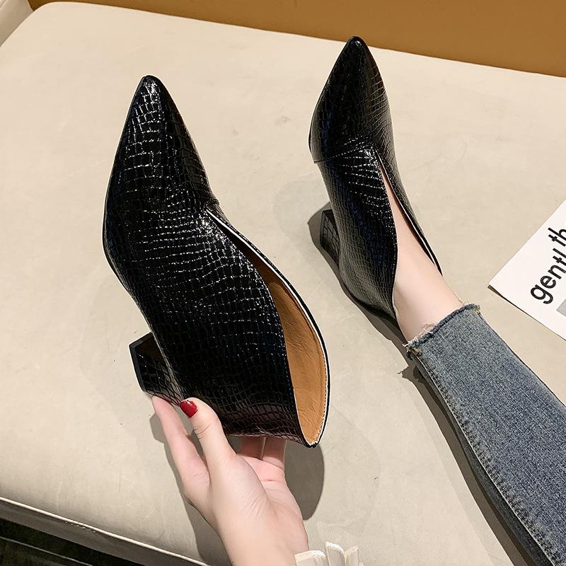 Fashion Fashion Spring Autumn Pointed Toes V-mouth Patent Leather Short Boots Women Thin High Heels Snake Skin Ankle Boots Chunky Heels