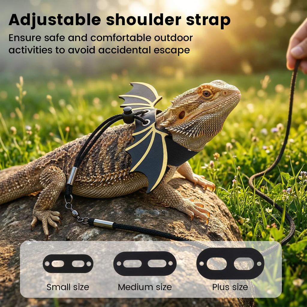 3 Piece Set Bearded Dragon Lizard Leash Harness Clothes Reptile Small Pet Backpack with Wings Adjustable Carrying Travel Bag