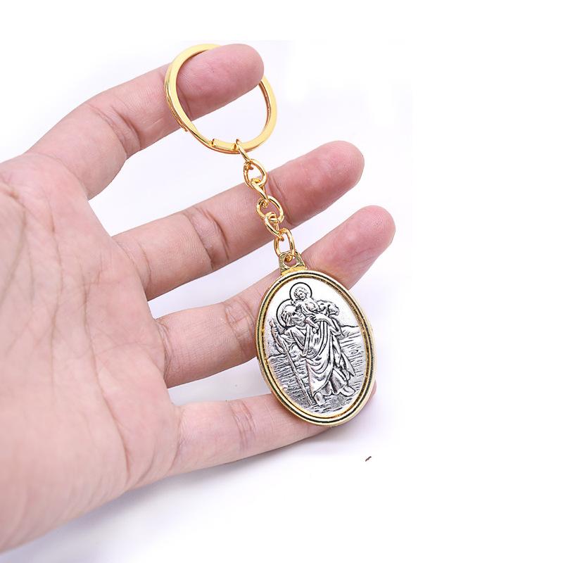 Ancient Oval Virgin Holy Father Saint Benedict Exorcism Ancient Silver Pendant Catholic Relic Keychain Religious Ornaments Church Gifts