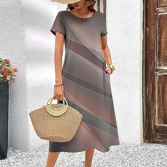 Abiti con Stampa Digitale 3D Donna Estate Manica Corta Scollo O Casual Ampio Vestito