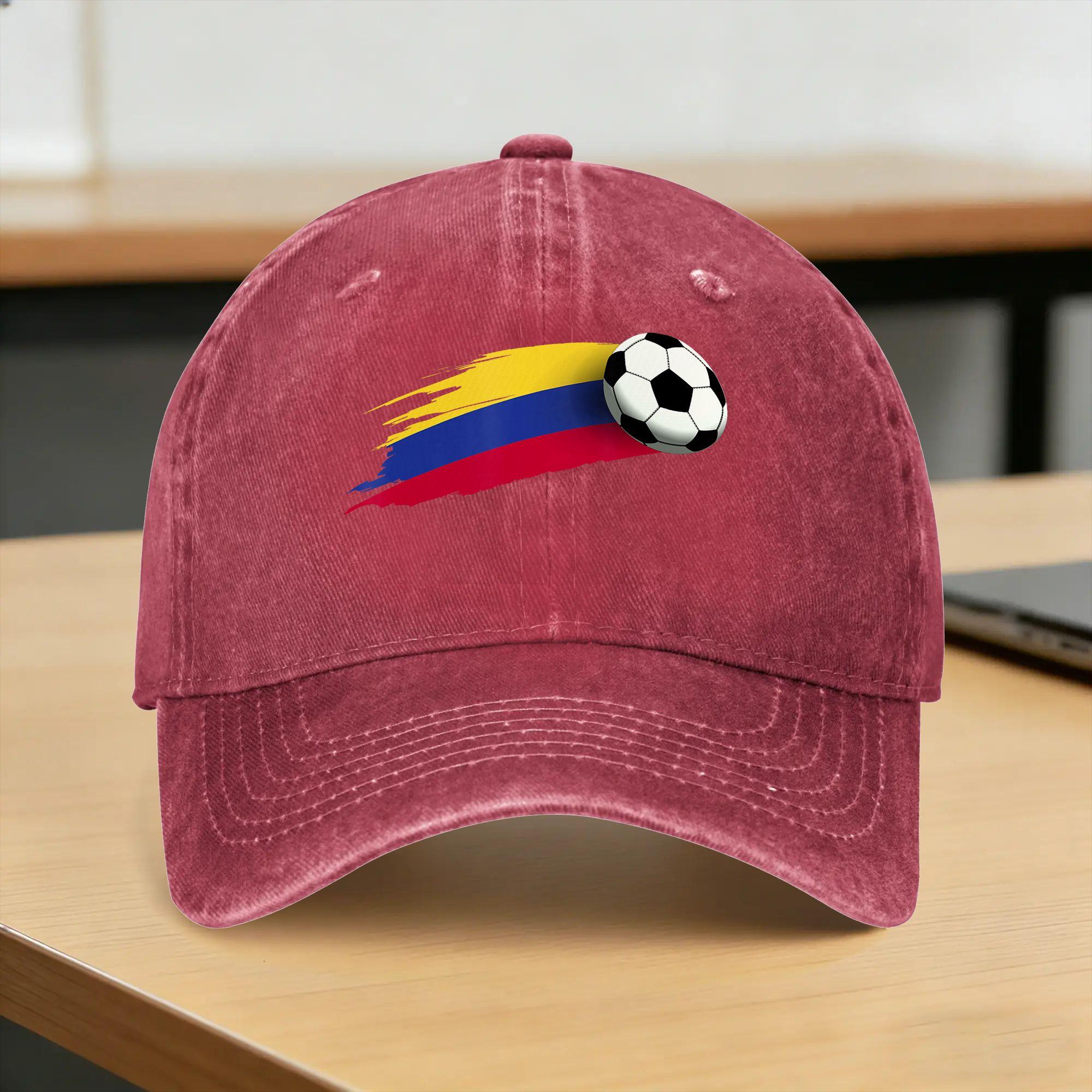 Colombia Flag Colombian Soccer Flag Washed Baseball Cap Vintage Sun Trucker Hat Spring Unisex Adult Hunting Camping Snapback Cap One Size