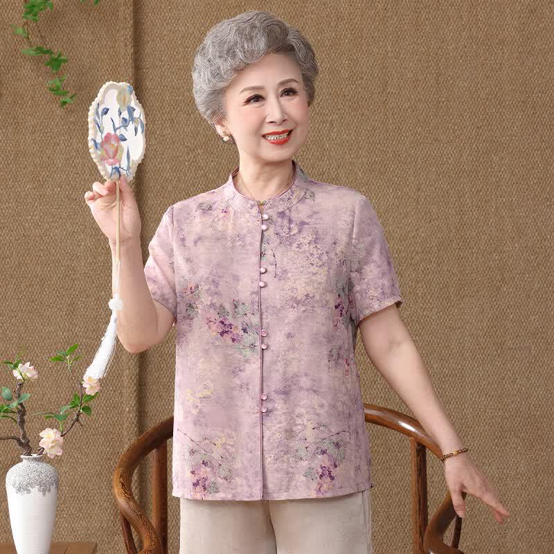 Mid-Aged Women s Summer Loose Short Sleeve Tang Suit Top 5XL розовый