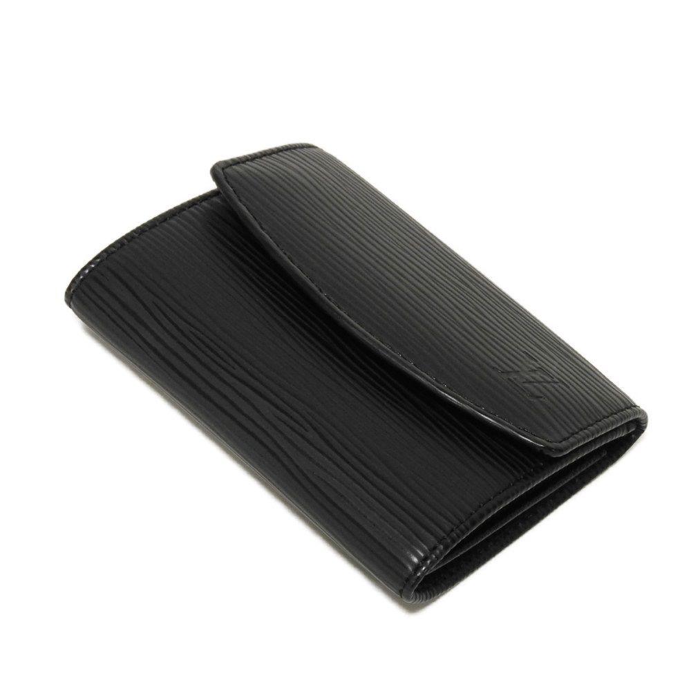 Used LV Logo Embossed Black Card Case with Gusset, Bifold, Epi Noir, 12564 Porte Monnaie Simple M63412 7943, Unisex