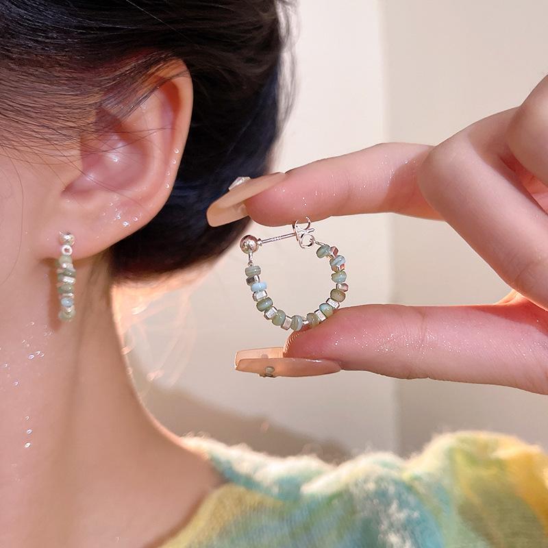 

Dopamine Color Beaded Broken Silver Earrings Women s Versatile Earrings Mori Temperament Ears