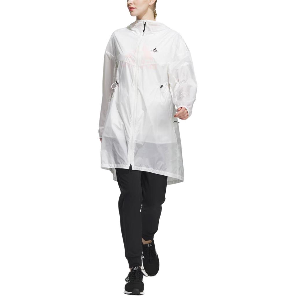 adidas Solid Color Hooded Casual Mid-Length Sun Protection Jacket Women Jacket Bright-White IA1785