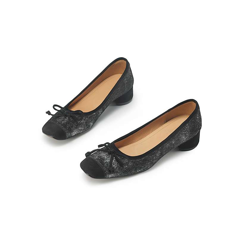 Krazing Pot Horsehair Summer Spring Autumn Med Heels Slip on Women Butterfly-knot European Design Square Toe Shallow Pumps