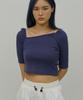 Acho Diagonal Neckline Crop Short Sleeve T-Shirt_Navy