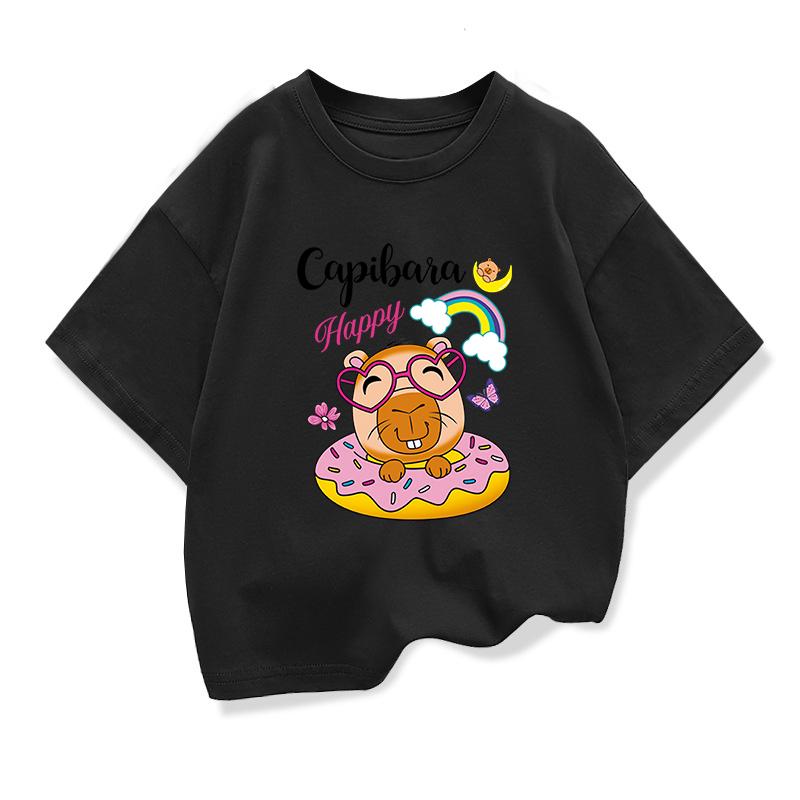 

Летняя Новая Модная Футболка с Милым Принтом Капибары для Детей, Милая Удобная Универсальная Футболка с Коротким Рукавом для Мальчиков и Девочек 100