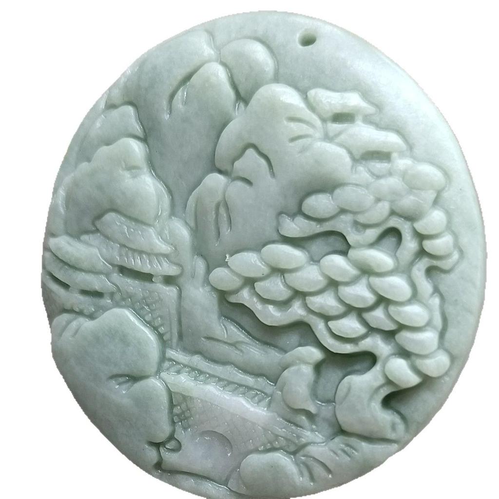 Pingente Paisagem Jade Hetian Verde Esmeralda Guizhou