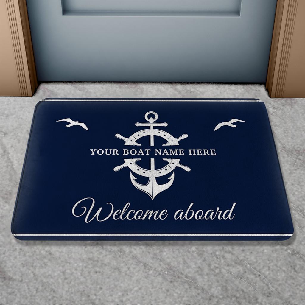 Personalized Custom Boat Name Doormat Indoor Outdoor Anti Slip Bath Mat Welcome Aboard Door Mat Home Decor Bathroom Rug