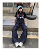 Women's Dark Blue High-Waisted Wide-Leg Jeans - 2025 Spring/Autumn Straight Loose Floor-Length Pants