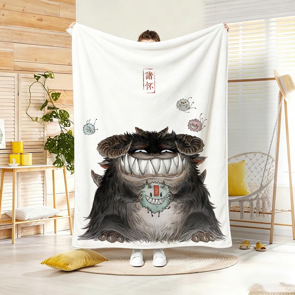 Cartoon S-Shan Hai Jing Beasts Throw Soft Warm Throw Blanket For Bedroom Living Room Bed Travel Camping Picnic Gift