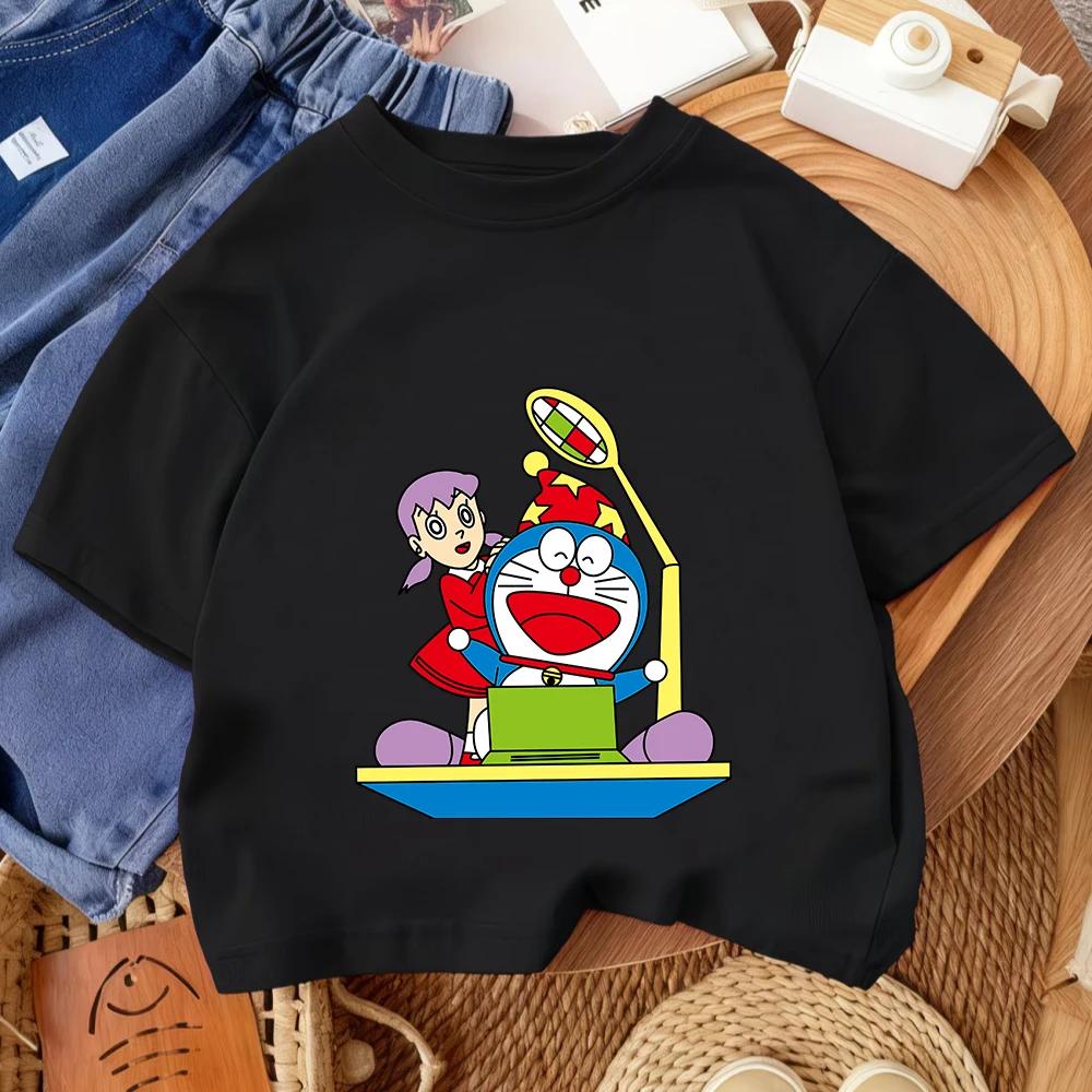 New Children's Crew Neck T-Shirt Cute Cartoon Summer Casual Streetwear Doraemon
