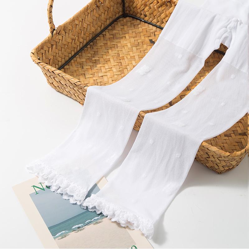 Children's Summer Lace Anti-Mosquito Pantyhose - White Thin Nine-Point Dance Socks